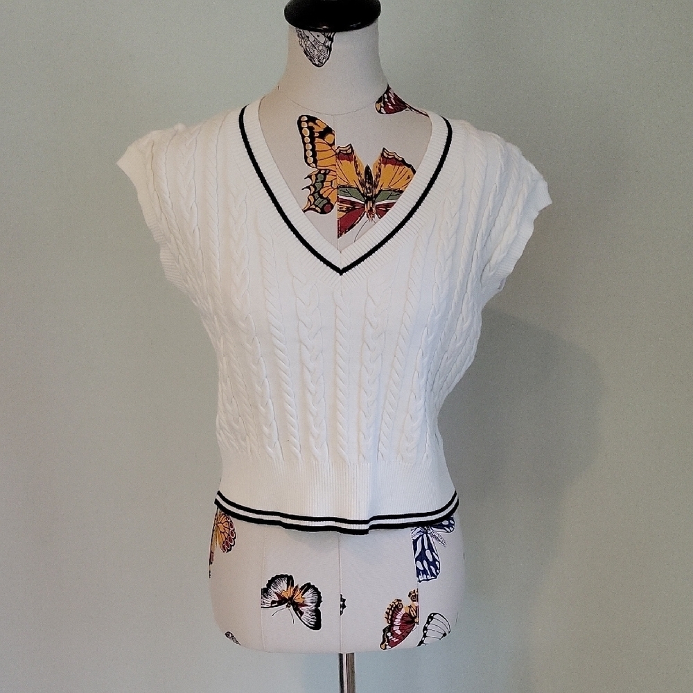 Sincerely Jules Ivory Cable Knit Sweater Vest Academia